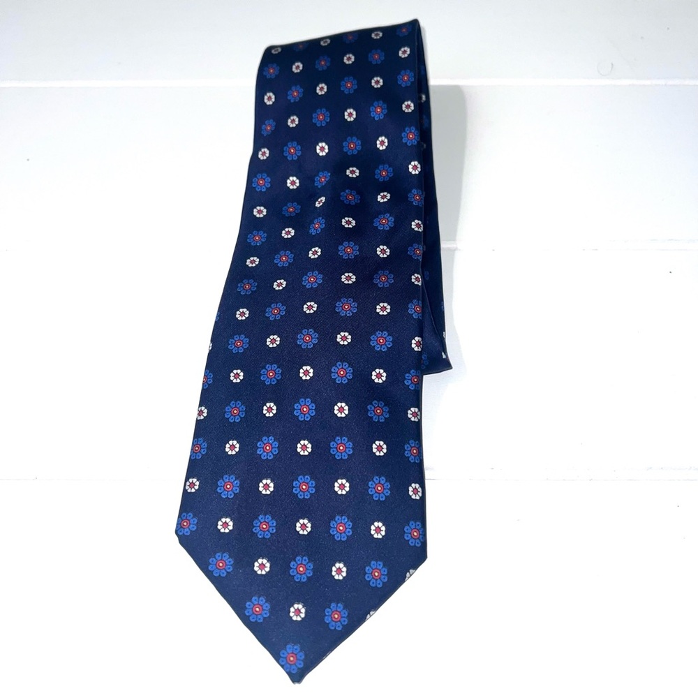 Silk Tie Lands End Men's Navy Blue Floral Classic Pattern